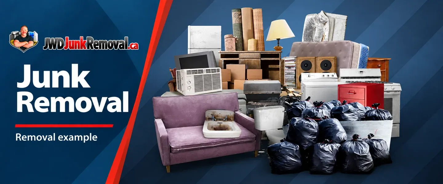 Junk removal example showing furniture, mattresses, appliances and bagged household waste.